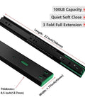 10 Pair 22 Inch Full Extension Drawer Slides with Side Mount and Soft Close, showing specifications and measurements, 100LB capacity