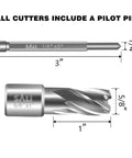 Built Tough Pro Grade Annular Cutter And Mag Drill Bit 5/8 Inch Hole Size and pilot pin details with dimensions.