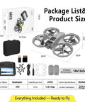 Beginner Friendly Kids Drone With Camera And Remote, Brushless Motor For Smooth Flight, FPV Video, Optical Flow Hover, One Key Takeoff, Safe Spiral Guard, Dual Battery Pack, Gray, product package and contents shown