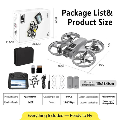 Beginner Friendly Kids Drone With Camera And Remote, Brushless Motor For Smooth Flight, FPV Video, Optical Flow Hover, One Key Takeoff, Safe Spiral Guard, Dual Battery Pack, Gray, product package and contents shown
