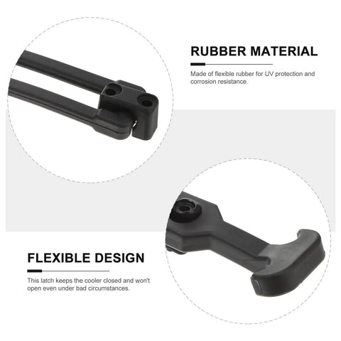 T Handle Draw Latches Set Four Pieces Rubber Elastic Buckle Flexible Shock Proof Tool Box Hasp Lock Storage All Weather Vibration Reduction For Zip Tight Lock Down Closure In Rugged Conditions, featuring close-up of rubber material and flexible latch design for UV protection and corrosion resistance.