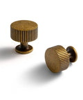 Hella Cool Vintage Antique Brass Cabinet Knobs With Classic Striped Groove in various angles, zinc alloy material, ideal for kitchen refresh.