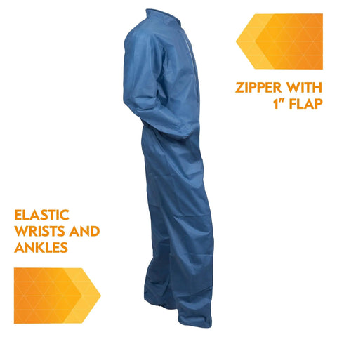 Breathable Particle Protection Coveralls With Zipper Front, Elastic Back, Wrists And Ankles, Blue Reflex Design, Side View