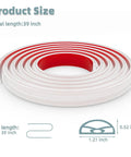 39 Inch Shatterproof Snap Together Shower Threshold Water Dam And Sink Splash Guard flexible silicone strip shown coiled, size details highlighted.