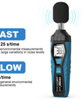Portable Decibel Meter With LCD Display, Accurate Sound Level Meter For Homes, Factories, Streets And Offices, Measures 30dB To 130dB, Handheld SPL Meter, showing fast and slow settings