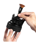 Dope Espresso WDT Tool Featuring Nine Pin Rotary Stirrer being held for clump-free coffee preparation.
