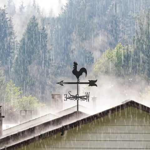 Rooster Weather Vane Silhouette Art Black Metal Wind Vane Kit For Garden Roof Yard Outdoor Decor Durable Outdoor Bird Weathervane Farmhouse Cupola Barn Top Bracket