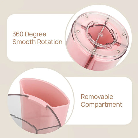 360 Degree Rotating Pen Holder Desk Organizer With Expandable Compartments From Five To Nine Slots Pink Pencil Cup showing rotation and removable compartment