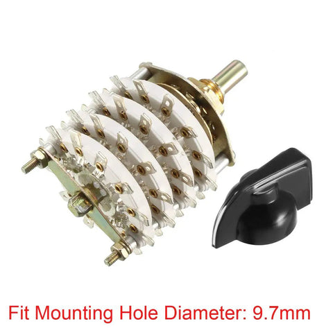 4 Pole 11 Position Rotary Switch Selector with 4 Deck Band Channel and Plastic Knob, 48 Pins, Fits 9.7mm Mount Hole, shown with knob