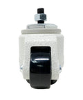 Heavy Duty Retractable Leveling Caster With 2 Inch Nylon Wheels That Roll Smooth And Ratcheting Stemless Build For Lock Tight Equipment Stabilization In Classic Ivory Job Site Gear, front view showing 2 inch wheels.