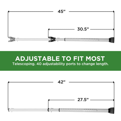 Sliding Door Security Bar 2-In-1 Adjustable Door Jammer with 40 adjustable positions showing telescoping length from 27.5 to 45 inches