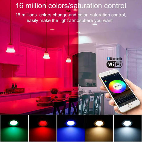 Smart LED Recessed Downlight Kit 10 Pack 3 Inch 5W Each Dimmable RGBWC Ceiling Lights With WiFi Bluetooth Mesh Control Remote