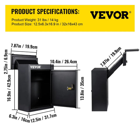 Tough As Nails Through The Wall Mail Drop Box With Adjustable Chute And Secure Code Lock Rainproof Wall Mount Deposit Slot open