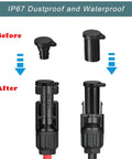 IP67 Weatherproof Solar Connector Caps For MC-4 Panels Dustproof End Caps Set installed on connectors for protection