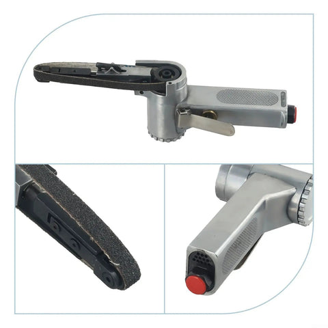 Heavy Duty Air Belt Sander And Pneumatic Belt Grinder crushes rough surfaces fast with adjustable swivel head and metal body.