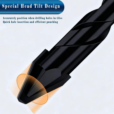 Close-up of black ceramic tile drill bit tip, 1/4 inch (6 mm) with orange glow