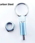 Heavy Duty Four Pack Carbon Steel Spring Plunger With Pull Ring M10x1.5, nut and plunger with pull ring mechanism, 57mm total length.