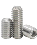 DIY Ready M3 Grub Screws 8mm 0.5mm Pitch, Headless Cup Point And Flat Point Internal Hex Drive, 304 Stainless Steel, shown close-up