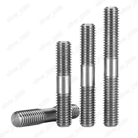 Titanium GR2 double-ended stud rods, clamping type, silver; four pieces shown