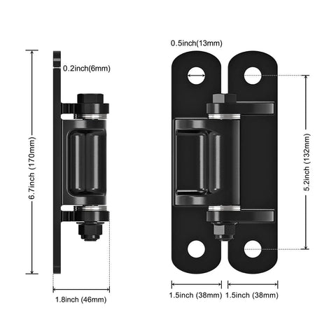 Rock Solid 6.7 Inch Heavy Duty Gate Hinges Built Tough For Daily Grind With Sealed Ball Bearings And Rust Proof Coating side view with dimensions.