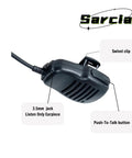 Remote Shoulder Speaker Microphone With Beefed Up Cable for walkie talkie showing side view with swivel clip and 3.5mm jack