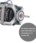 Top Drawer Dryer Drive Motor Replacement Fits Samsung Lineup Heavy Duty DC31 00055G detailed view with wiring and motor stats.