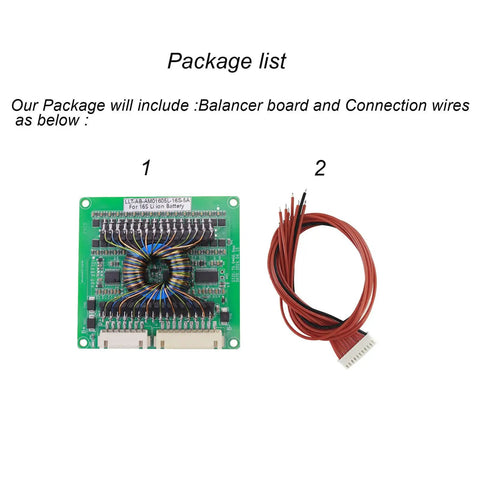 Top Tier 16S LiFePO4 Active Balancer Module Designed For 48V Lithium Battery Energy Transfer With 5A Amp Equalization, includes balancer board and wires.