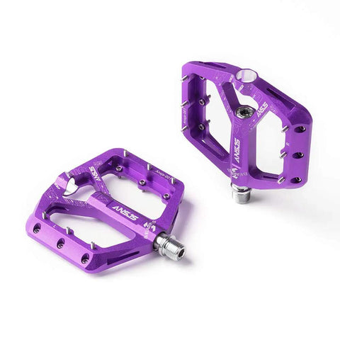 Grippy Aluminum Flat Pedals With Ultra Traction Pins And Sealed Bearings, Lightweight Platform, Purple, 9/16 Inch Spindle