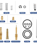 Carburetor Rebuild Kit For Honda Recon TRX250 1997-2005 Includes TRX250ES TRX250EX TRX250TE TRX250TM With Gaskets, Seals, Floats, Needles And Springs For A No-Nonsense, Easy Fix And Smooth Performance showing various parts like springs, screws, and o-rings