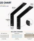 20 Inch Beefy Heavy Duty L Shelf Brackets Black Built From One Fifth Inch Cold Rolled Steel With Solid Welds For Ultra Stable Shelving, Perfect For Wood Metal Or Any Board Materials, Industrial Grade Support For Heavy Loads, size chart with hardware