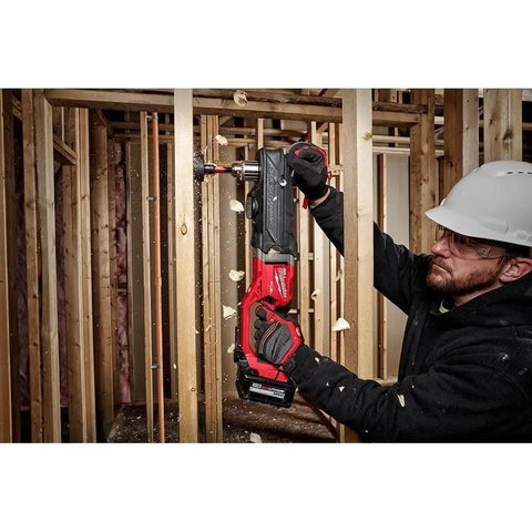 M18 FUEL 18V Brushless Cordless Gen 2 Super Hawg One Half Inch Right Angle Drill Tool Only in use on construction site