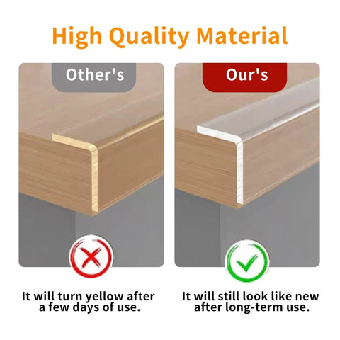 Comparison of clear self adhesive corner protectors and edge guard tape for baby safety on furniture, showing durability.