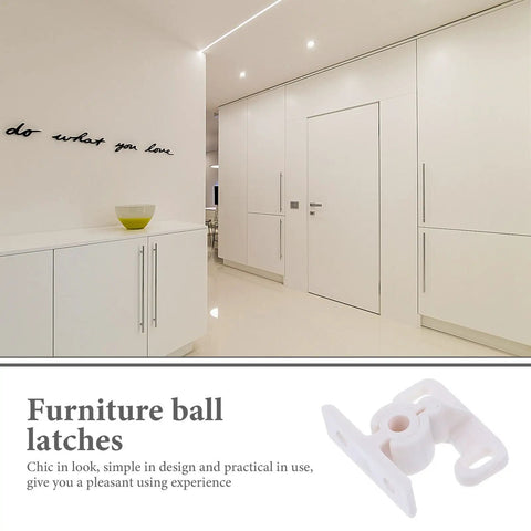 Modern white cabinets with 12 Pack Plastic Door Ball Tension Latches For Cabinets And Drawers installed