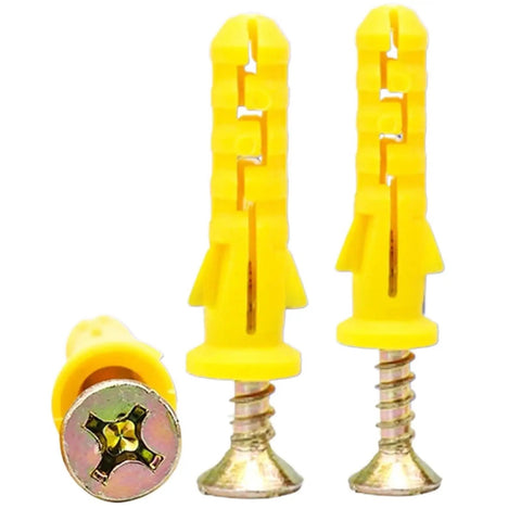 40-Piece Stainless Steel Self-Tapping Screws Kit with Expansion Screws M6x30 Cross-Head Bits and Wall Anchors, yellow plastic anchors