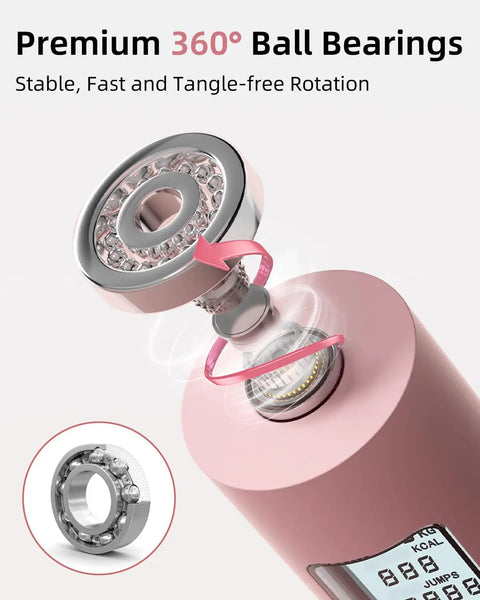 Cordless Jump Rope With Counter And LCD Display, 2 In 1 Ropeless Jump Rope With Ball Weighted Design, close-up of pink bearings
