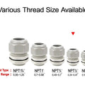 Five Pack NPT One Half Inch Cable Glands Waterproof And Adjustable For Cables And Wires From Six To Twelve Millimeter Grey Nylon