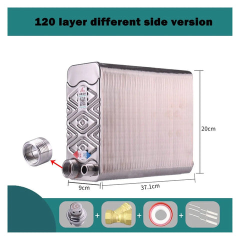 Heavy Duty 120 Plate Brazed Heat Exchanger Built With Food Grade SUS304 Stainless Steel And Pure Copper Core, 20cm height, 37.1cm length.