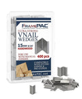 Heavy Duty V Nails For Hardwood Picture Frames And Tight Corner Wedges To Secure Your Woodwork Featuring Built Like A Tank Engineering That Delivers Seriously Sharp Joints Zero Headaches Any Day Of The Week in a plastic box with 400 15mm hardwood wedges.