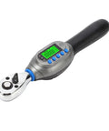 Hot Digital Torque Wrench 3/8 Inch Electric Tool, Accurate Chrome Steel With Light Blue Backlit Display, ±2% Precision For Motorcycle And Bike Repair, Tightening Bolts With Ease. showing chrome drive and digital display.