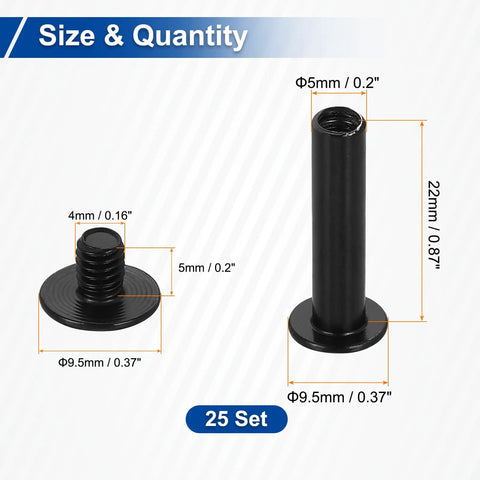 Hella Durable M5x22mm Chicago Screw Posts With Phillips Heads and Nail Rivet Studs for Leathercraft Projects size chart.