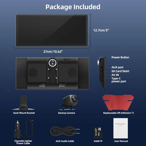Package includes components for 11.5 Inch Wireless Apple CarPlay Screen For Cars With Android Auto Touch Screen Car Stereo