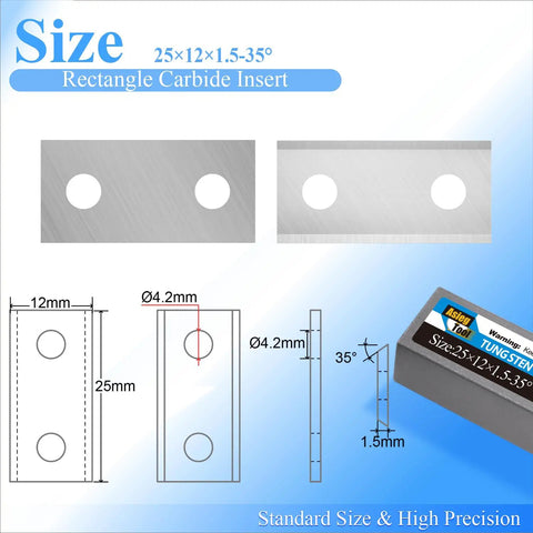 Diagram showing Reversible 25x12x1.5mm 35 Degree Carbide Cutter Inserts For Router Cutters and Grooving Cutterheads Rebating Moulder Tools.
