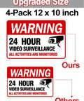 Comparison of upgraded 4-Pack 12 By 8 Security Camera Signs Reflective Waterproof Aluminum 24 Hour Surveillance Sign with old version.
