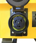 Close-up of Nema L5-20 receptacle on Pro Grade Job Site Power Distribution Workhorse with durable exterior.