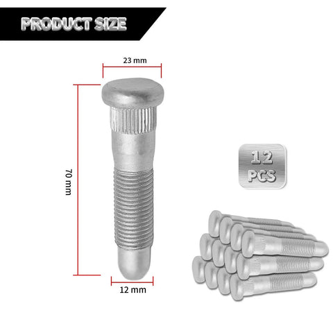 12 Pack M14x1.5 Wheel Lug Stud Replacement For GM Trucks And SUVs Front Or Rear Chrome Steel showing product size