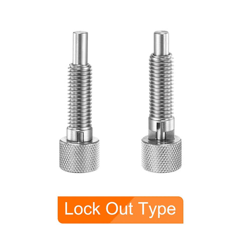2 Pack M10x1.5 stainless steel spring plungers with 6mm pin dia lockout type retractable quick release pins for industrial equipment