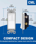 Dimensions of Single Pole Decorator Light Switches 20 Pack Rocker Paddle Wall Switches 15A 120/277V On Off Interrupter UL Listed.