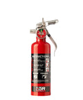 Compact Halon 1211 Auto Fire Extinguisher showcasing a red cylinder with instructions for use, lightweight and ideal for vehicles.