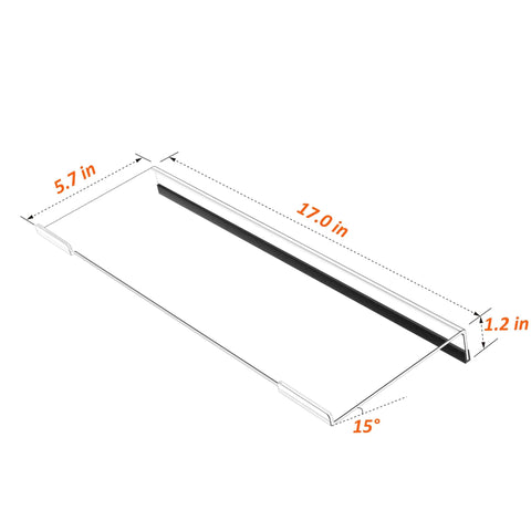 Acrylic Tilted Keyboard Stand For Ergonomic Typing With Clear Tray And Non Slip Silicone Case Wide 17 Inch, dimensions shown.
