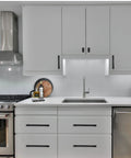 Modern kitchen with 10 Pack 5 Inch Hole Centers Matte Black Cabinet Handles And Drawer Pulls on gray cabinets